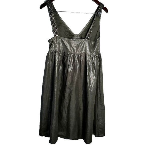 Adrianna Papell Beaded Front/ Back Straps Women 4 Olive Boho Beach Mini Dress - Picture 6 of 6